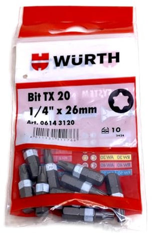 Würth 10x TX20 Bit 1/4 Zoll x 26mm TX 20 C 6,3 Antrieb Schrauben 06143120