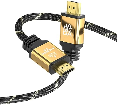JAMEGA - 1,5m HDMI Kabel 4K 60Hz 2.0 – Highspeed mit Ethernet CEC ARC Kabel HDR 3D 18Gbps 2160p U-HD Ultra HDTV kompatibel mit PS5/PS4/PS3, Blu-Ray, XBOX Series S, Soundbar, TV – vergoldete Kontakte