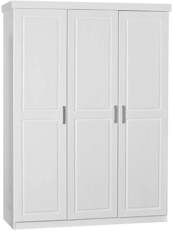 Alaska - Armoire 3 Portes + Penderie Bois Massif Vernis Blanc