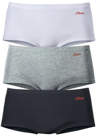 s.Oliver Damen Bodywear Panty (3 Stück) | seitlichem Logodruck, Roter Akzent seitlich, Großzügige Beinausschnitte, Bequemer Sitz, Nahtloses Tragegefühl
