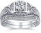 AAA CZ Viktorianischer Vintage Art Deco Stil Erbstück Milgrain 1CTW Prinzessin Brillant Solitär Verlobungsring Hochzeitsset Konturierter Band Für Frauen .925 Sterling Silber