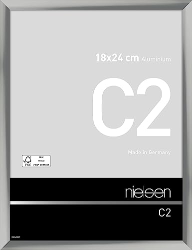 nielsen Bilderrahmen, 18 x 24 cm, Aluminium, Silber glanz, Fotorahmen zum Auftstellen und Aufhängen im Hoch- & Querformat, Echtglas, C2