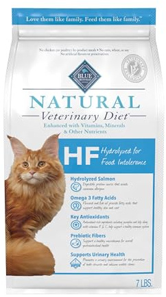 Blue Buffalo Natural Veterinary Diet HF Hydrolyzed for Food Intolerance Dry Cat Food, Veterinarian Prescription Required, Salmon, 7-lb. Bag