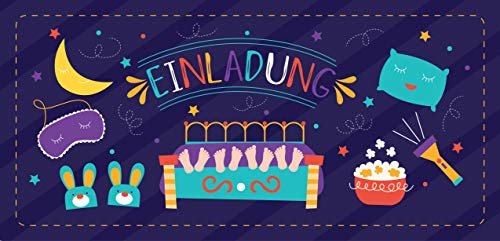 12 Einladungskarten Übernachtungsparty + 13 Aufkleber Gratis - Mädchen Jungen / Party Mitgebsel Karten Geburtstag Pyjamaparty Sleepover