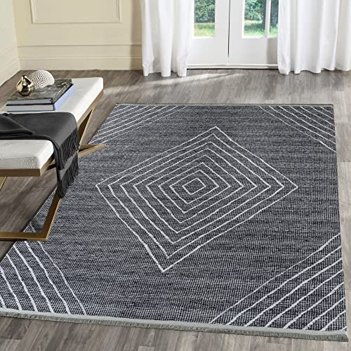 Mynes Home Waschbarer Teppich - Pflegeleichte waschbare Teppiche mit Rutschfester Baumwollerücken - Geometrisches Design, waschmaschinengeeignet, schmutzabweisend - Raute Anthrazit, 80x150 cm