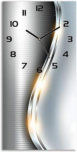 tulup Glas Wanduhr 30x60 cm Wandkunst Moderne Dekoration Küche Schlafzimmer Wohnzimmer Still - Silberne Welle