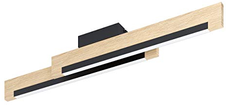 EGLO LED Deckenleuchte Camacho, 2 flammige Deckenlampe dimmbar, Wohnzimmerlampe, Küchenlampe aus Stahl, Holz und Kunststoff, Flurlampe Decke in Schwarz, Natur, Weiß