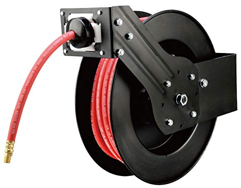 Dynamic Power Schlauchtrommel mit 0,95 cm x 15,2 m Gummi-Luftschlauch, automatischer Einzug, automatischer Verriegelungsmechanismus