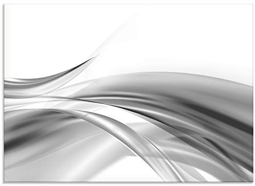 ARTLAND Küchenrückwand Glas mit Motiv Spritzschutz Wunschmaß Design Rückwand Küche Bad Modern Abstrakt Kunst Welle Grau S7KX