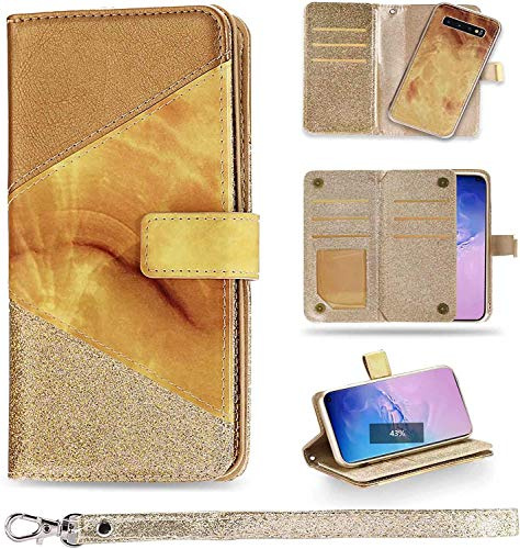 ZCDAYE Hülle für Samsung Galaxy S9 Handyhülle, 2in1 Abnehmbare Magnetische Glitzer Handytasche [Keramisches Muster][9 Kartenfächer][Ständer] Flip Case Klapphülle für Samsung Galaxy S9-Gold