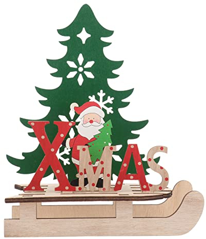 BESPORTBLE Weihnachten Holz Schriftzug Weihnachtsmann Figur Xmas Deko Aufsteller Objekt Mini Weihnachtsbaum Schlitten Weihnachten Tischdekoration Dekofigur Weihnachtsschmuck