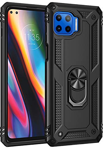 BestST Hülle für Motorola Moto G 5G Plus/One 5G + schutzfolie,Handyhülle Cover,Armor Stoßfest TPU PC Schutzhülle Ringhalter Handytasche Case für Motorola Moto G 5G Plus/One 5G Handy Hüllen,Schwarz