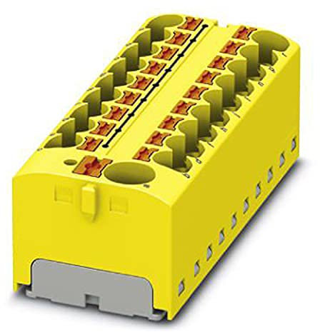 PHOENIX CONTACT PTFIX 10/18X4 YE Verteilerblock, 450 V, 32 A, Anzahl der Anschlüsse 19, Querschnitt 0,2 mm² - 6 mm², AWG 24 - 10, Breite 64,8 mm, Höhe 21,7 mm, Gelb, 8 Stück