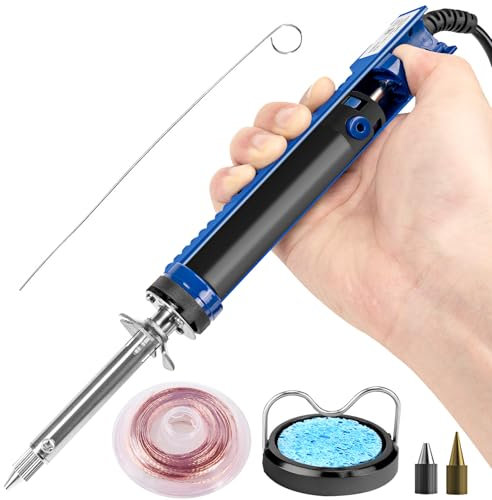 K KERNOWO 929D-V Electric Desoldering Soldering Iron Sucker – Desoldering Pump Tool with 1.0mm & 1.2mm Nozzles, Desoldering Gun with Wick & Cleaning Pin for Through-Hole Solder Removal