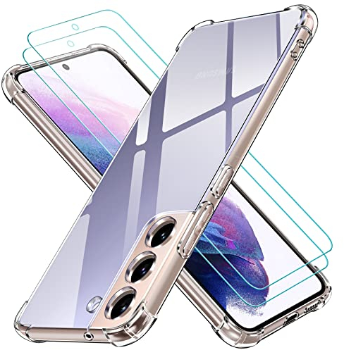 ivoler Klar Hülle für Samsung Galaxy S22+ 5G / S22 Plus 5G mit 2 Stück Panzer Schutz Glas, Dünne Weiche TPU Silikon Transparent Stoßfest Schutzhülle Durchsichtige Kratzfest Handyhülle Case