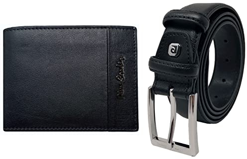 PIERRE CARDIN Geschenkset für Herren, Gürtel und Geldbörse aus Leder