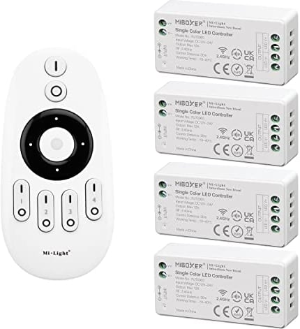 LIGHTEU®, Milight Miboxer Fernbedienungskit: Packung mit 4 x einfarbigen Dimmer Controllern mit 1 x drahtloser 4-Zonen-RF-Fernbedienung 4x fut036S + fut007