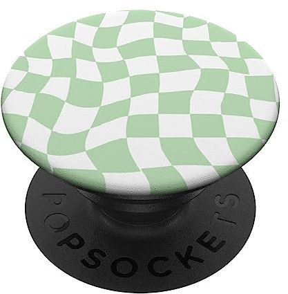 Wavy Checkered Light Green Checkerboard Pattern PopSockets Adhesive PopGrip