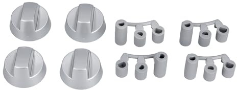 easyPART passend für EUROPART 10032322 Knebel Set 41mmØ silber mit Adaptern | Universal für Kochfeld alle Marken 16-teilig, Drehknopf, Drehgriff, Backofen, Herd, Nullmarkierung, Durchmesser 42mm