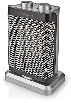 Nedis HTFA17GY - Keramik-PTC-Heizlüfter - 1000/1500 W - 2 Heizstufen - Einstellbares Thermostat - Oszillationsfunktion - Überhitzungs- & Umkippschutz - Grau