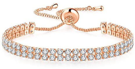 Rose Gold Bracelet Tennis Bracelet Cubic Zirconia Rose Gold Bracelets for Women Sterling Silver Bracelet Tennis Bracelets for Women Friendship Bracelet Crystal Bracelet Ladies Bracelets