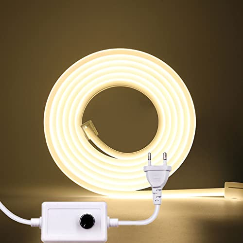 Wisada 220V Dimmbar LED Band 6M, 288 LEDs/m Flexible Hohe Dichte Naturweiß 4000K CRI≥85 FCOB LED Streifen, IP65 Wasserdichte Superhell COB LED Lichtband mit Dimmer für Schlafzimmer, Schrankbeleuchtung