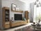 MINIO go for it - Ensemble D'éléments Muraux 4 Pièces Veve 2 I Suspendu Ou Debout I 2X Armoire Haute Vitrine I Lowboard I Panneau Mural I Éclairage LED I Chêne Wotan