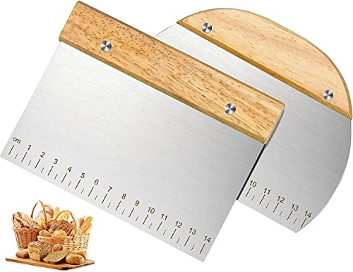 iTYOOS 2 Stück Teigschaber aus Edelstahl, Teigschaber mit Holzgriff, Mehrzweck-Gebäck, Teigschneider, Lebensmittelqualität, Grillschaber, Zerkleinerer für Brot, Gebäck, Kuchen, Pizzaschneiden