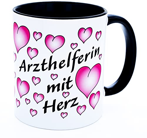 Arzthelferin mit Herz Tasse Spruch Danke Geschenk liebe Kollegin Medizin Becher für Mfa Zubehör Arztpraxis Pflegefachfrau Geschenkidee Rente Ausbildung Prüfung bestanden Abschied Keramik 330 ml