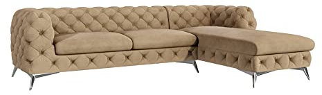 S-Style Möbel Maria Ecksofa 5 Sitzer Chesterfield Eckcouch Sofa Für Wohnzimmer Lounge Couch Mit Verchromten Füßen Möbel Freistehende Polster Sofas Couches Rechts Beige 305 x 200 x 73 cm
