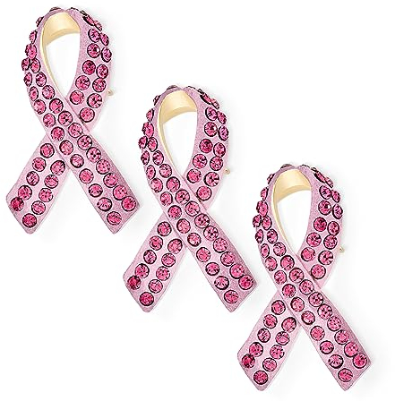 Set Of 3 Rosa Schleife Brustkrebs Überlebende Kristall Brosche Anstecknadel Versilberter Akzent Symbolischer Unterstützungsschmuck Für Frauen