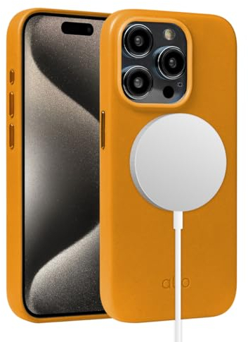 alto Magnetische Lederhülle Kompatibel mit iPhone 15 Pro und MagSafe, CLOP Serie Drop Protective Italian Leather Cover (6.1 , Caramel Brown), C5PCM-PARENT-PN