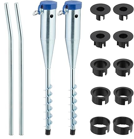 Relaxdays Bodenhülse, 2er Set, Sonnenschirm & Wäschespinne, zum Eindrehen, 25-55 mm Stangendicke, Bodendorn, silber/blau