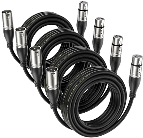 EBXYA Lot de 4 Câbles XLR de 5 m - Mâle Symétrique à 3 Broches Vers Femelle - Câble de Microphone DMX