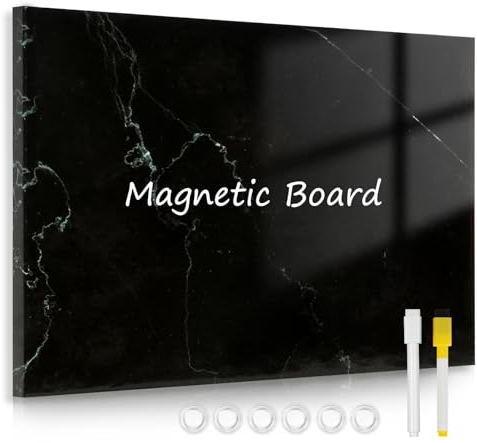 DOLLAR BOSS Magnettafel für Wand Magnettafel für Wand 30 x 40 cm, Magnettafel für Wand, Schwarzer Marmor Memoboard, inklusive 6 Magneten, 2 Flüssigkreidemarkern, Schwarzer Marmor