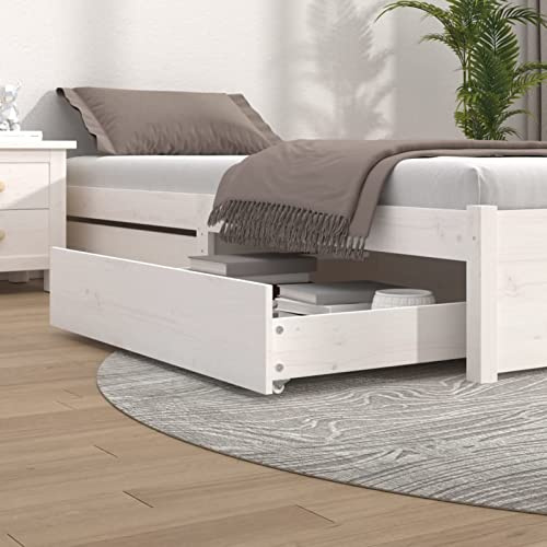 Gecheer Cassettoni da Letto 2 pz Bianchi in Legno Massello di Pino, Cassetti Sotto Letto