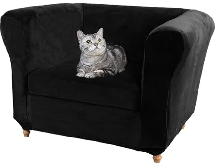SYLC Samt Stretch Chesterfield Sofabezüge Couch Abdeckung Mit Sitzkissenbezug Sofa Überwürfe Geschwungene Settee Vintage Anti-Rutsch (Black,Chair+1 Large Seat)