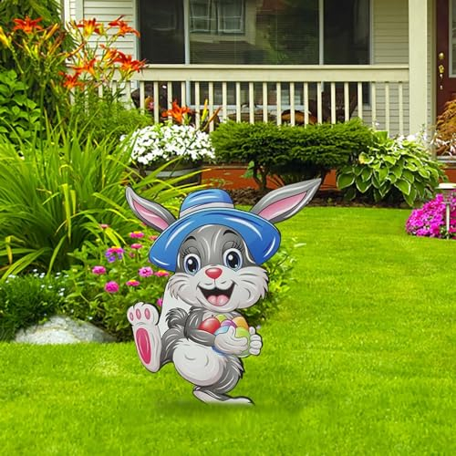 Osterhase Osterdeko Hase Gartendeko Figur Vintage Deko Frühling Gartendeko Metall Ostereier Osterdeko Ostern Gartenstecker Hasen Figuren Draußen Deko Ostern Geschenke Deko für (XE-C, One Size)