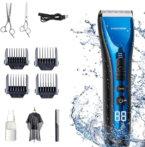 Barberboss Wiederaufladbarer Bartschneider, Professioneller Rasierer für Männer & Jungen, Drei Geschwindigkeitseinstellung, Schnurloser Haarschneider Herren, Wasserdichtes Design, All-in-One