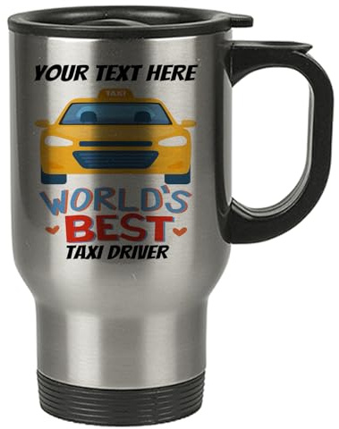 Generic World Best Taxi Driver - Personalised Custom Silver Stainless Steel 14oz Travel Mug - Add Any Text