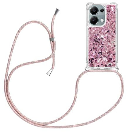 YAMCCCSE Funda Bling Glitter Liquida con Cuerda para Redmi Note 13 Pro 4G / Poco M6 Pro 4G,Cristal Suave Silicona TPU Bumper Protector Carcasa con Colgante Ajustable Cordón - Case y Correa