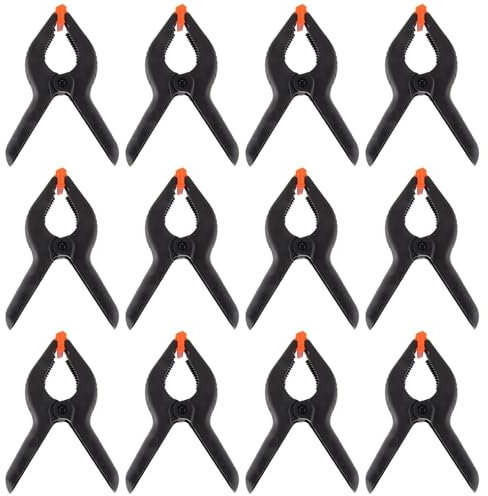 12 PCS of 6 inch Spring Clamps Heavy Duty Plastic Nylon Spring Clamps Strong Plastic Photographic Background Cloth Clip for Crafts Backdrop Stand Woodworking Photography Studios (Black)