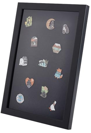 OLYCRAFT 22.8x32.9 cm Anstecknadel-Vitrine Medaillen-Vitrine Holz-Bilderrahmen Schrank Broschensammlung Vitrine Militärmedaillen-Vitrine Für Anstecknadeln Sammelanstecknadeln Und Medaillen - Schwarz