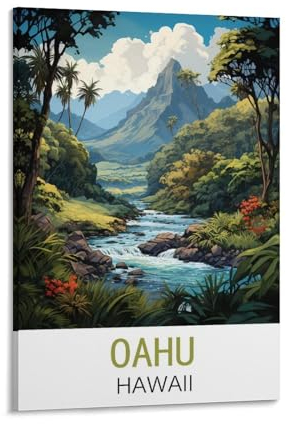 KmoNo Oahu Hawaii Vintage-Reiseposter, 20 x 30 cm, Wanddekoration, Gemälde, Leinwand, Wandkunst, Wohnzimmer, Poster, Schlafzimmer