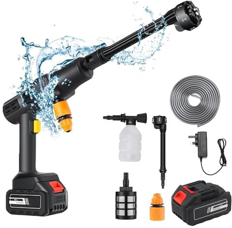 Cordless Pressure Washer, 45 Bar/21 V Portable High Pressure Washer, Battery Pressure Washer with 6-in-1 Multi-Spray Nozzle & Foam Jug/5 m Hose for Car Washing/Garden/Pet/Carpet Cleaning (10000mAh)