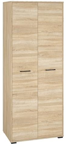 Lomadox Garderobenschrank Flurschrank Kleiderschrank Schrank Garderobe 2 Türen 2-türig Eiche hell 79,9x198,8x51,3 cm