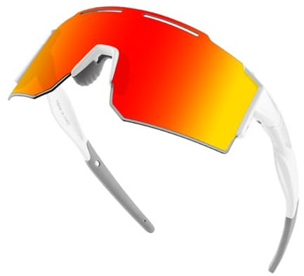 OULIQI Fahrradbrille Sonnenbrille,Sportbrillen Herren Damen UV400 Sportbrille Schnelle Brille mit 1 oder 3 Wechselgläser für OutdoorSportarten Fischen Radfahren Laufen
