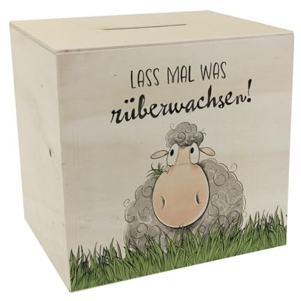 Schaf Spardose aus Holz mit Spruch Lass mal was rüberwachsen Geld sparen Trinkgeld sammeln Perfekte Belohnung für Arbeitsplatz oder Blumenladen Ideal für Taschengeld und Kollegen