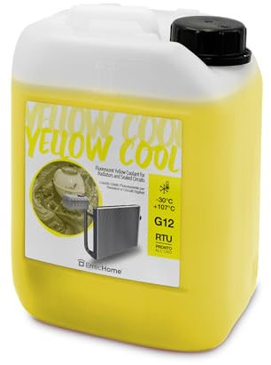 ErrecHome Yellow Cool, Liquido Radiatore Giallo Fluorescente -30°C, antigelo G12 con pacchetto inibitore a base organica OAT, Pronto all’uso, 5 Litri