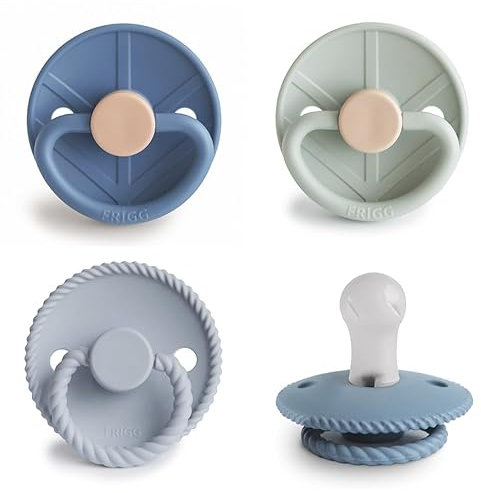 FRIGG Multipack Silikon-Schnuller | 4'er Packung | Hergestellt in Dänemark | Symmetrischer Sauger in Kirschform | (Skyline Serenity, Größe 1 (0-6 Monate))